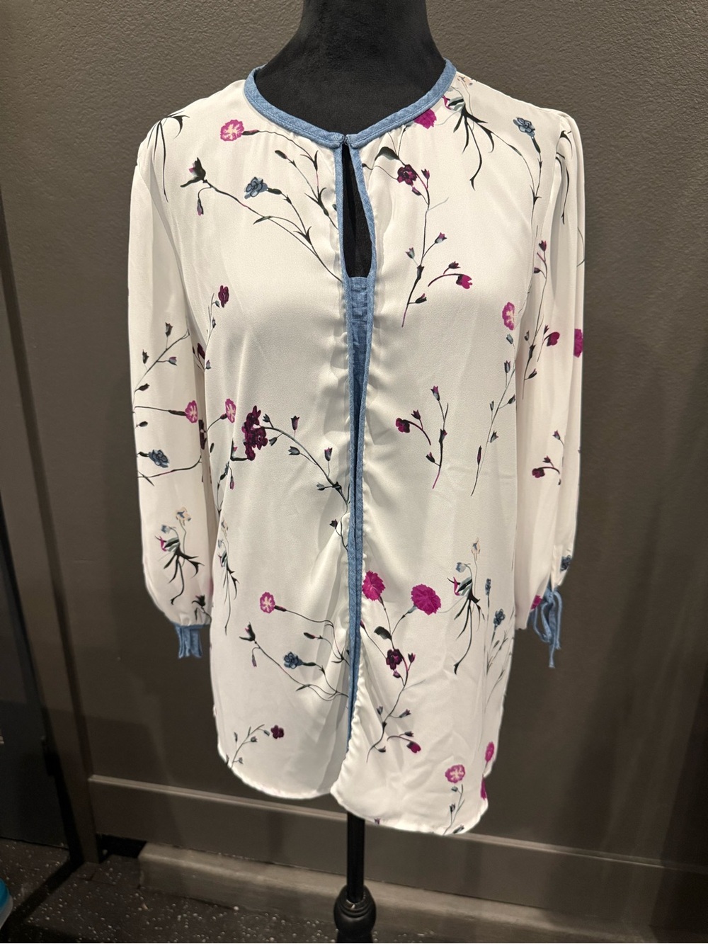 Ivanka Trump White Blouse with Pink & Blue Floral Print